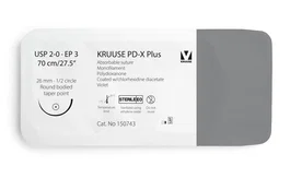 kruuse SUTURA PD-X PLUS 2/0 70CM AGUJA 26MM 1/2 REDONDA PUNTA 12U