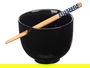 Kinvara Bowl de Gres Asiático Negro con Palillos de Bambú, 24 x 13.3 x 10.7 cm (Set de 12)