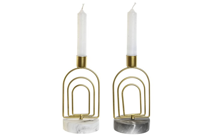 DKD Home Decor Candelabro Moderno Dorado Blanco Metal Cemento 8 x 16 x 8 cm (12 Unidades)