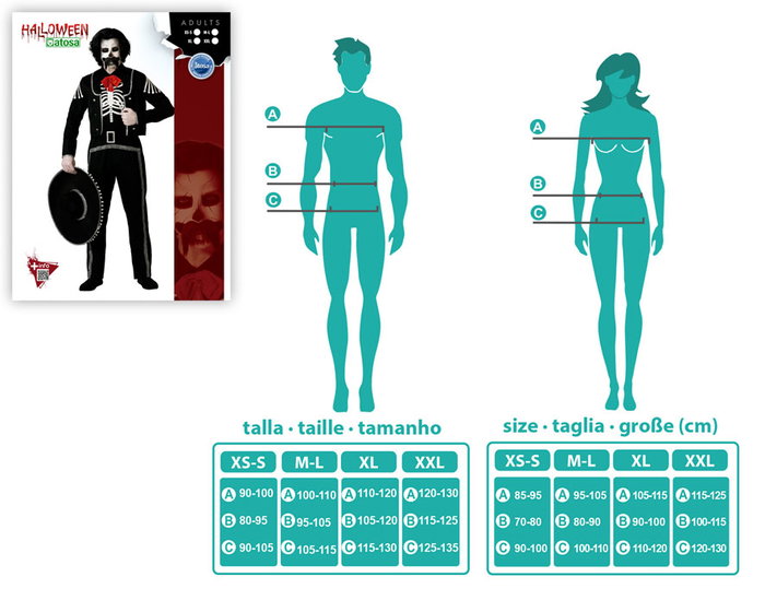 Disfraz Hombre Adulto Halloween Chaqueta y Pantalón Negro con Calavera - Poliéster - Incluye Chaqueta, Pantalón, Camisa y Cinturón - Talla XS-S