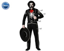 Disfraz Halloween Hombre Adulto Chaqueta Negra Calavera y Pantalón XS-S
