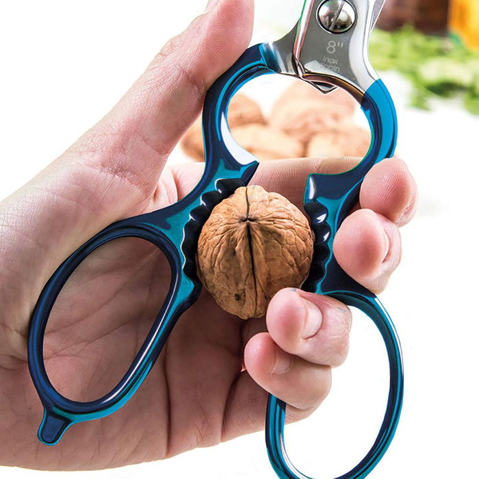 3 Claveles Tijeras de Cocina Multiuso Acero Inoxidable 8" (20,3 cm) Forjadas con Filo Dentado, Abre Botes y Casca Nueces