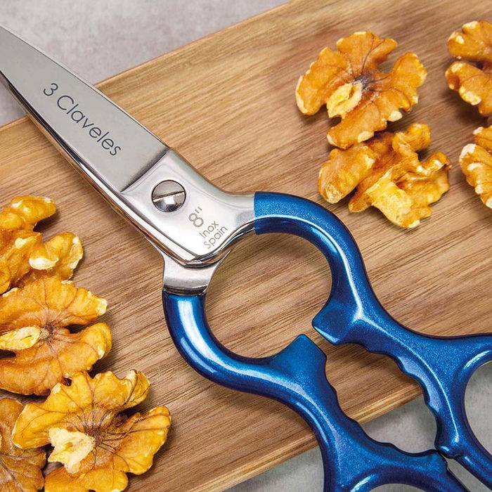 3 Claveles Tijeras de Cocina Multiuso Acero Inoxidable 8" (20,3 cm) Forjadas con Filo Dentado, Abre Botes y Casca Nueces