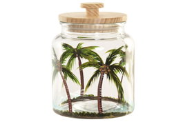 DKD Home Decor Set de 6 Botes de Cristal y Pino con Diseño de Palmeras 2,6L