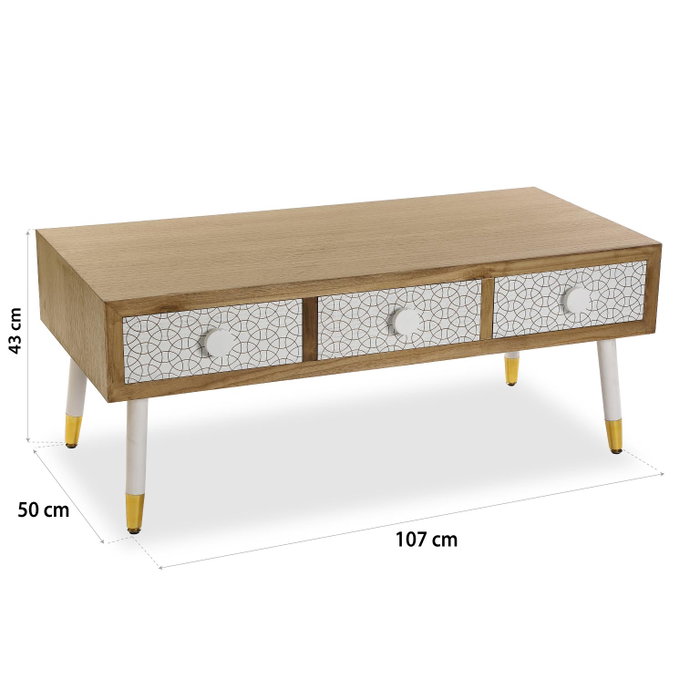 Mesa de TV Dune Versa 3 cajones, 50x43x107 cm, madera MDF y pino
