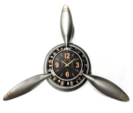 DKD Home Decor Reloj de Pared Hélice de Avión Plateado y Dorado