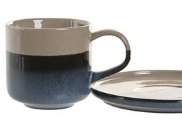 DKD Home Decor Taza Set Plato Porcelana Esmaltado Oriental Azul Gris 15 x 8.3 x 15 cm Capacidad 270ml 6 Unidades