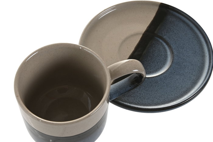 DKD Home Decor Conjunto de Taza y Platillo LOVING 25 Azul y Gris, 6 Unidades