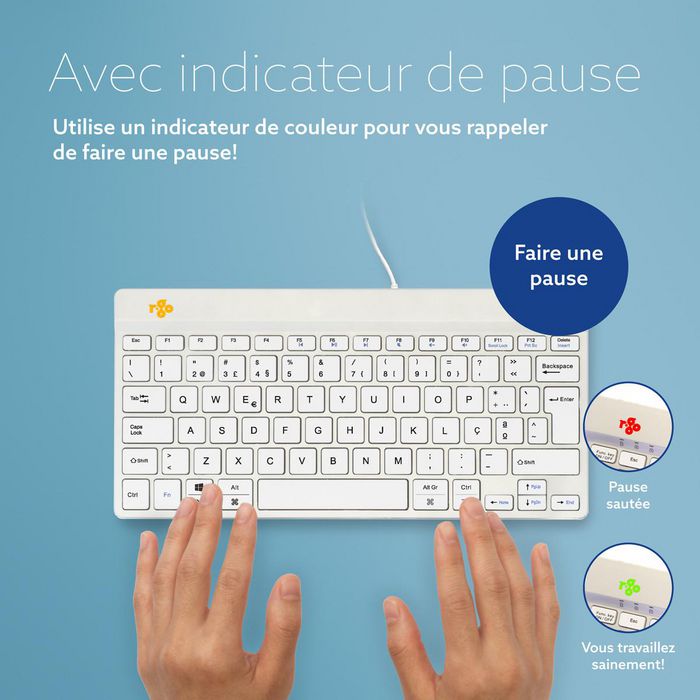 R-Go Tools Teclado Ergonómico R-Go Compact Break, Teclado Compacto con Software Break, QWERTY (PT), Cableado, Blanco