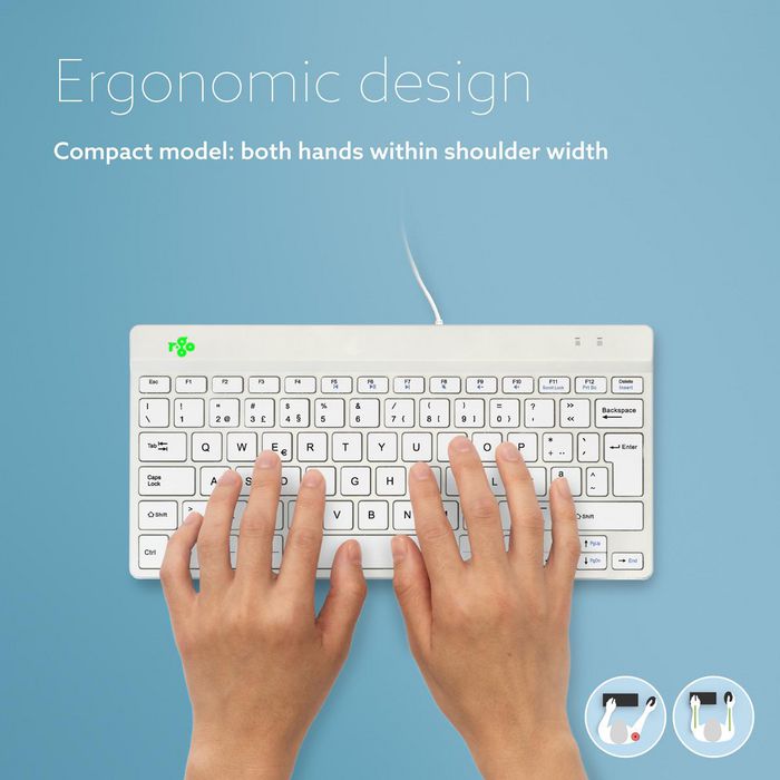 R-Go Tools Teclado Ergonómico R-Go Compact Break, Teclado Compacto con Software Break, QWERTY (PT), Cableado, Blanco