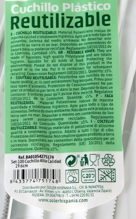 Algon Set-100 Cuchillo Medium 19.6cm - Dimensiones: 19.6 cm Largo, 2 cm Ancho, 0.3 cm Alto (10 Unidades)