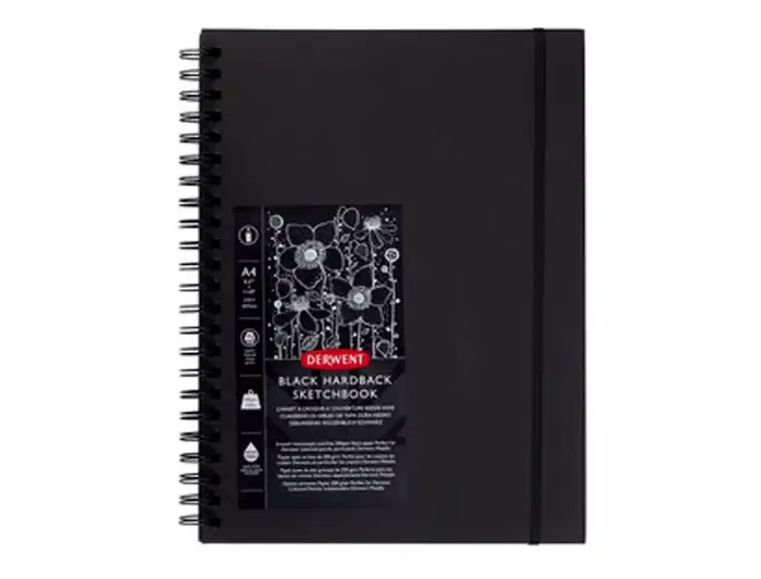 Derwent Cuaderno Espiral Dibujo Din A4 Papel Negro 40 Hojas 200 gr/m2