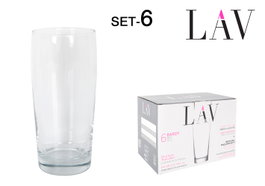 LAV Set 6 Vasos de Cerveza 575 cc con Dimensiones 7,5 cm Ancho x 16,5 cm Alto x 7,5 cm Largo (4 Cajas)