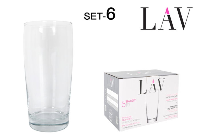 LAV Set 6 Vasos de Cerveza 575 cc con Dimensiones 7,5 cm Ancho x 16,5 cm Alto x 7,5 cm Largo (4 Cajas) LAV Set 6 Vasos de Cerveza 575 cc con Dimensiones 7,5 cm Ancho x 16,5 cm Alto x 7,5 cm Largo (4 Cajas)