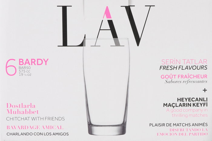 LAV Set 6 Vasos de Cerveza 575 cc con Dimensiones 7,5 cm Ancho x 16,5 cm Alto x 7,5 cm Largo (4 Cajas)