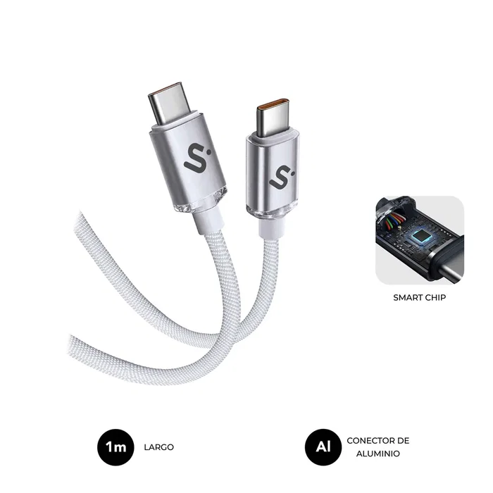 Subblim SUBCAB-C06010 Cable USB-C a USB-C 1m Blanco, Nylon Trenzado, 60W Carga Rápida PD, 480Mbps Datos para iPhone, MacBook, Galaxy, iPad, Pixel
