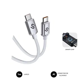 Subblim SUBCAB-C06010 Cable USB-C a USB-C 1m Blanco, Nylon Trenzado, 60W Carga Rápida PD, 480Mbps Datos para iPhone, MacBook, Galaxy, iPad, Pixel
