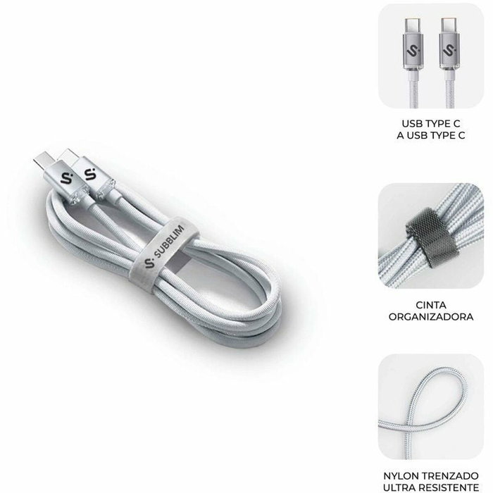 Subblim Cable Optimus USB-C a USB-C 60W 1m Blanco Subblim Cable Optimus USB-C a USB-C 60W 1m Blanco