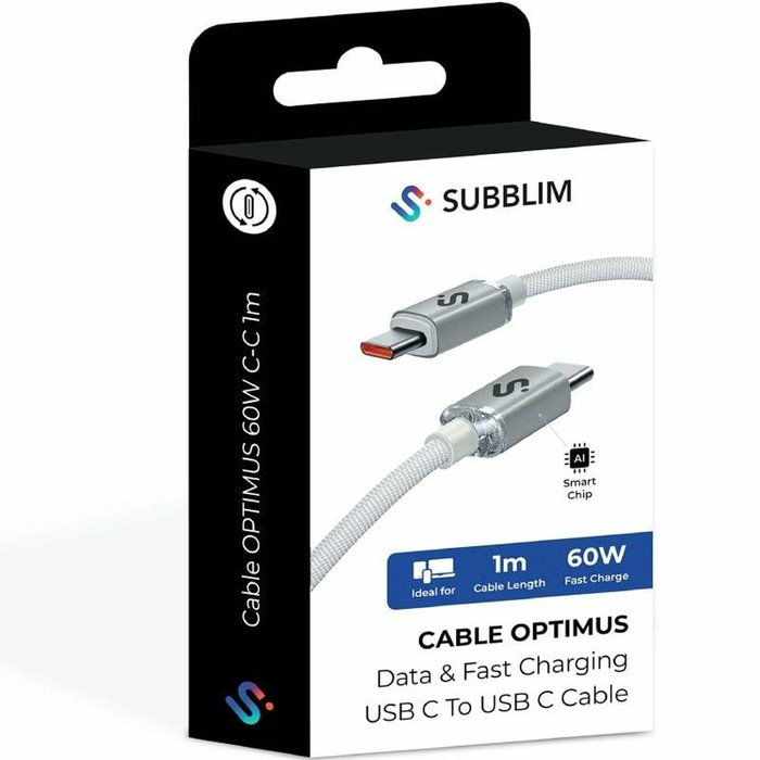 Subblim Cable Optimus USB-C a USB-C 60W 1m Blanco Subblim Cable Optimus USB-C a USB-C 60W 1m Blanco