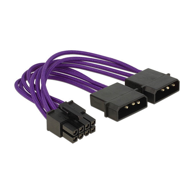 DeLOCK 83703 Adaptador de Fuente EPS12V de 8 Pines a 2 x Molex 4 Pines, Cable de 15 cm, Color Negro y Púrpura DeLOCK 83703 Adaptador de Fuente EPS12V de 8 Pines a 2 x Molex 4 Pines, Cable de 15 cm, Color Negro y Púrpura