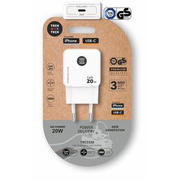 GAN Cargador Rápido USB-C 20W con Power Delivery 3.0, Smart Recognition, Blanco - Tech One Tech