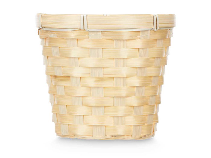 Ibergarden Cubre Macetas Redondo Bambú Trenzado Plástico PVC Natural 15x15x13 cm (Set de 24)