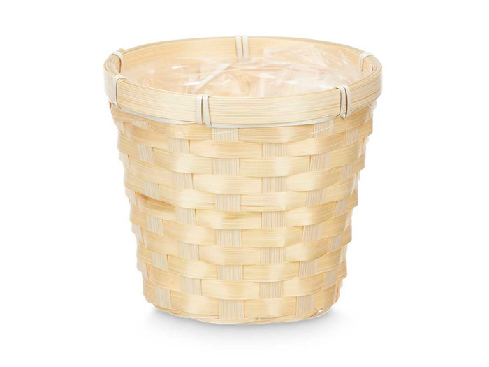 Ibergarden Cubre Macetas Redondo Bambú Trenzado Plástico PVC Natural 15x15x13 cm (Set de 24)