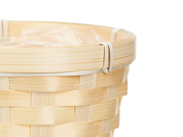 Ibergarden Cubre Macetas Redondo Bambú Trenzado Plástico PVC Natural 15x15x13 cm (Set de 24)