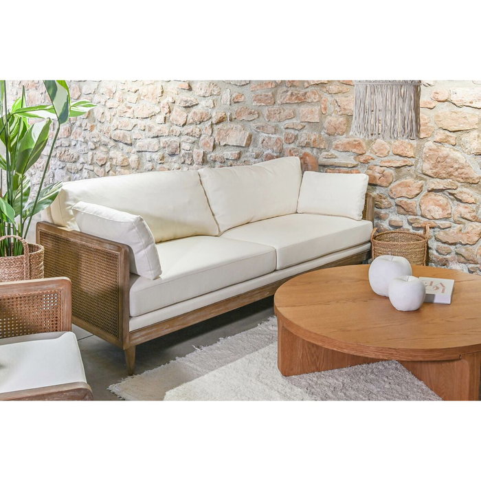 DKD Home Decor Sofá de Ratán y Poliéster Marrón y Crudo 212x208x88 cm