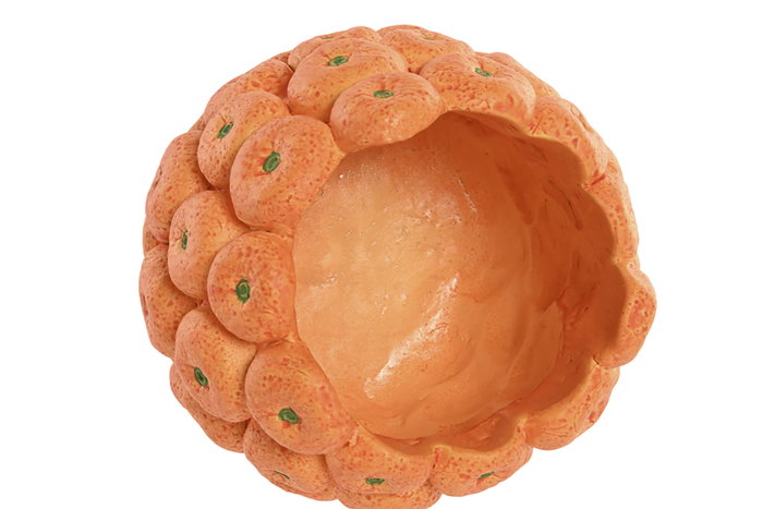 DKD Home Decor Mandarin25 Jarrón Tropical de Cemento con Mandarinas 18 x 18 x 16 cm (4 Unidades)