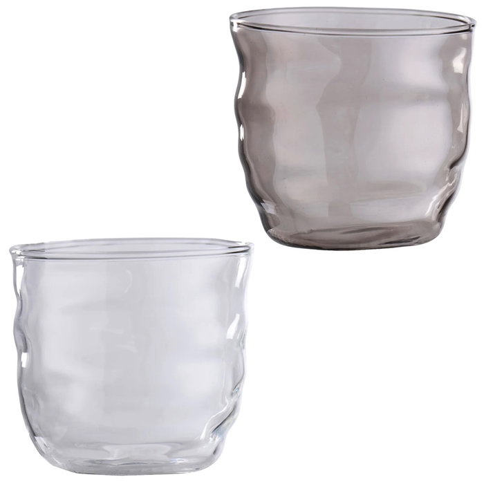 Day Vaso de Vidrio de Borosilicato 300 ml, Vaso Irregular para Bebidas, Color Gris Ahumado o Transparente (Surtido Aleatorio)