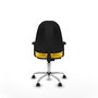 Silla de oficina Algarra con mecanismo Contacto permanente básico tapizada con Similpiel color Amarillo. Equipada con Base cromada, Brazos 2D y Ruedas de parqué