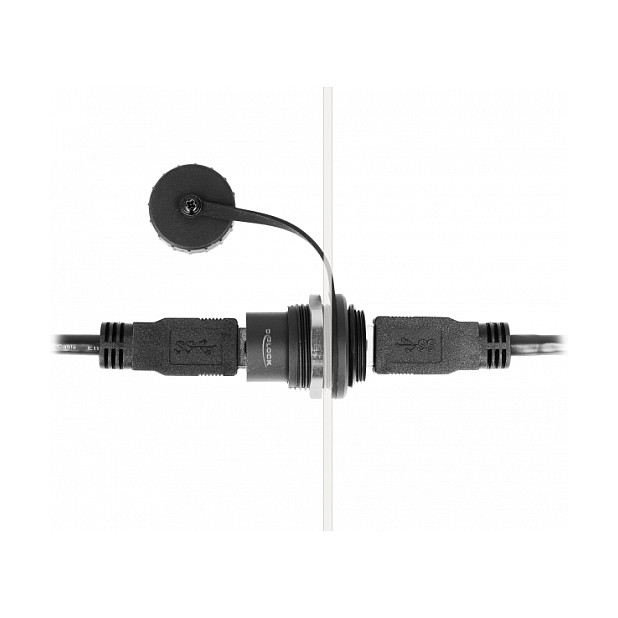 DeLOCK Conector USB 3.2 Gen 1 Tipo-A con tapa protectora IP67 Negro