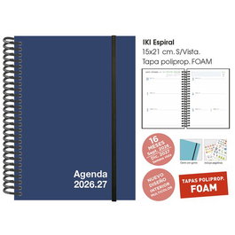 Agenda Anual (2026-27) Senfort 16 Meses Iki Foam Espiral Tapa Pp Con Goma 155X215 S/V Azul