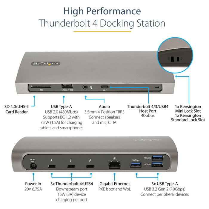 StarTech Docking Station Thunderbolt 4 TB4CDOCKUE 96W PD