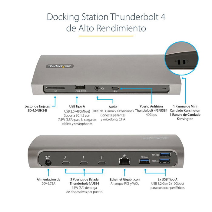 Startech Docking Station Thunderbolt 4, 11 en 1 con USB 3.2, Ethernet, Lector de Tarjetas SD/MicroSD, 8K@30Hz/4K@60Hz, Power Delivery 96W para Laptop, Windows/macOS Startech Docking Station Thunderbolt 4, 11 en 1 con USB 3.2, Ethernet, Lector de Tarjetas SD/MicroSD, 8K@30Hz/4K@60Hz, Power Delivery 96W para Laptop, Windows/macOS