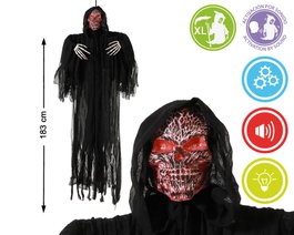 Niña Fantasma Colgante Decoración Halloween con Ojos de Gato Brillantes, 50 cm