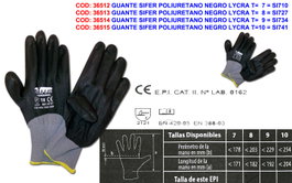 SIFER Guante Poliuretano Negro Licra T=8