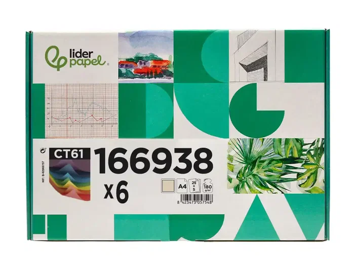 Liderpapel Cartulina A4 180g/m2 Crema Paquete 25+5 Hojas en Carpeta con Cierre Velcro