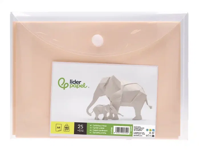 Liderpapel Cartulina A4 180g/m2 Crema Paquete 25+5 Hojas en Carpeta con Cierre Velcro