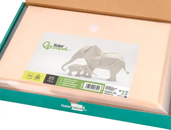 Liderpapel Cartulina A4 180g/m2 Crema Paquete 25+5 Hojas en Carpeta con Cierre Velcro