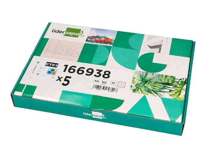 Liderpapel Cartulina A4 180g/m2 Crema Paquete 25+5 Hojas en Carpeta con Cierre Velcro