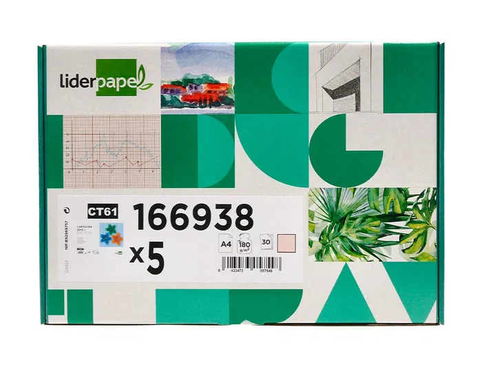 Liderpapel Cartulina A4 180g/m2 Crema Paquete 25+5 Hojas en Carpeta con Cierre Velcro