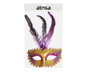 Máscara Antifaz Veneciana Morado y Dorado con Plumas para Mujer Adulto