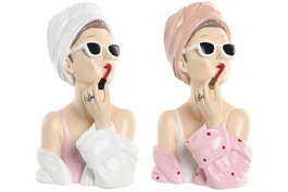 DKD Home Decor Figura de Resina Blanca y Rosa Surtido de 2