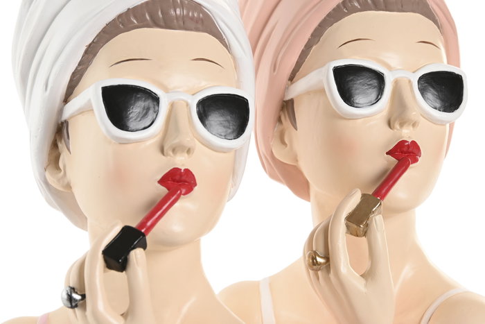 DKD Home Decor Figura de Resina Blanca y Rosa Surtido de 2 DKD Home Decor Figura de Resina Blanca y Rosa Surtido de 2