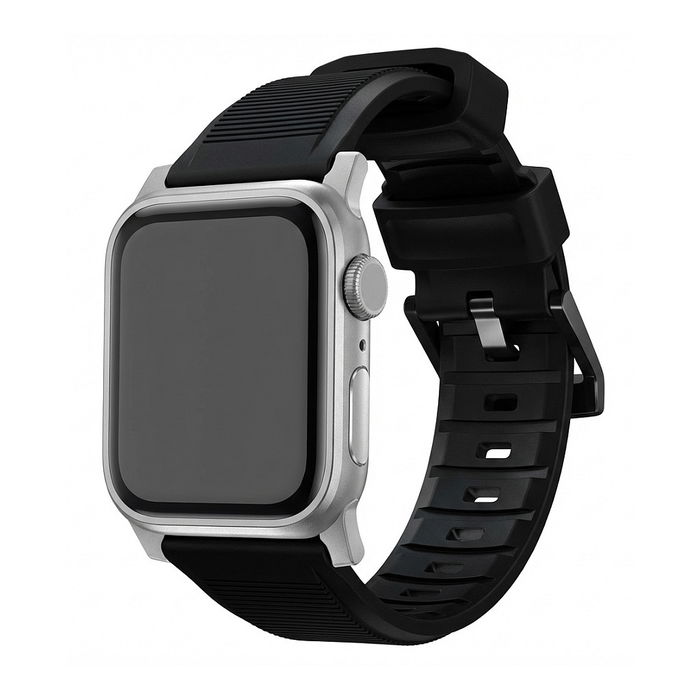 Nomad Rugged Strap, Correa de Cuero Resistente, Color Negro, Con Conectores Plateados, para Apple Watch 42mm 44mm 45mm 49mm Nomad Rugged Strap, Correa de Cuero Resistente, Color Negro, Con Conectores Plateados, para Apple Watch 42mm 44mm 45mm 49mm
