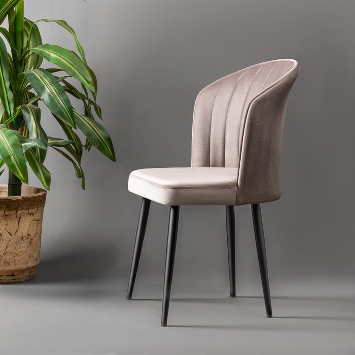 Hanah Home Juego de Sillas (4 Piezas) Cappuccino MDF con Patas Metálicas y Tapicería Poliéster - Elegancia Moderna para tu Hogar
