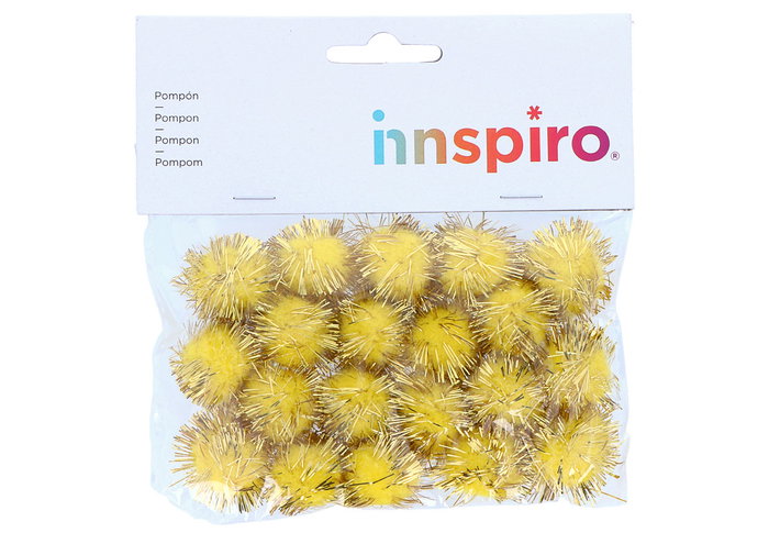 Innspiro Pompones brillantes amarillo 25mm, 20 unidades