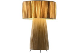 DKD Home Decor Lámpara Sobremesa Marrón Claro Ráfia Metal 27 x 40 x 27 cm